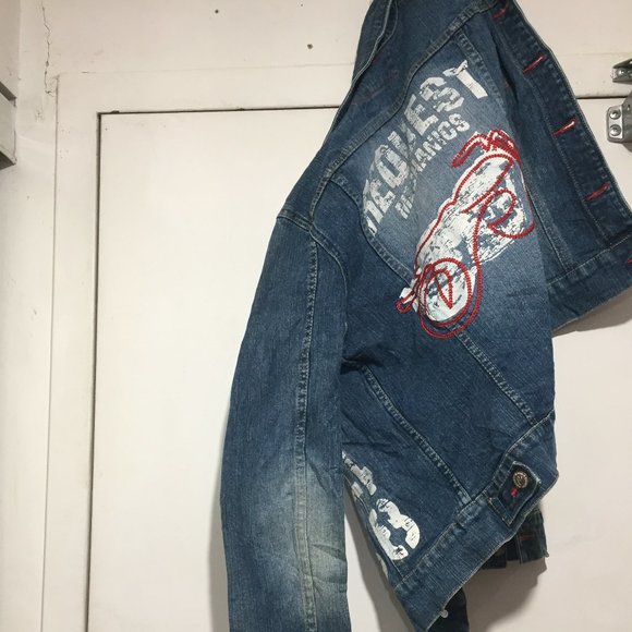 VINTAGE REQUEST PRINTED JEANS JACKETS SIZE M - Picture 9 of 11